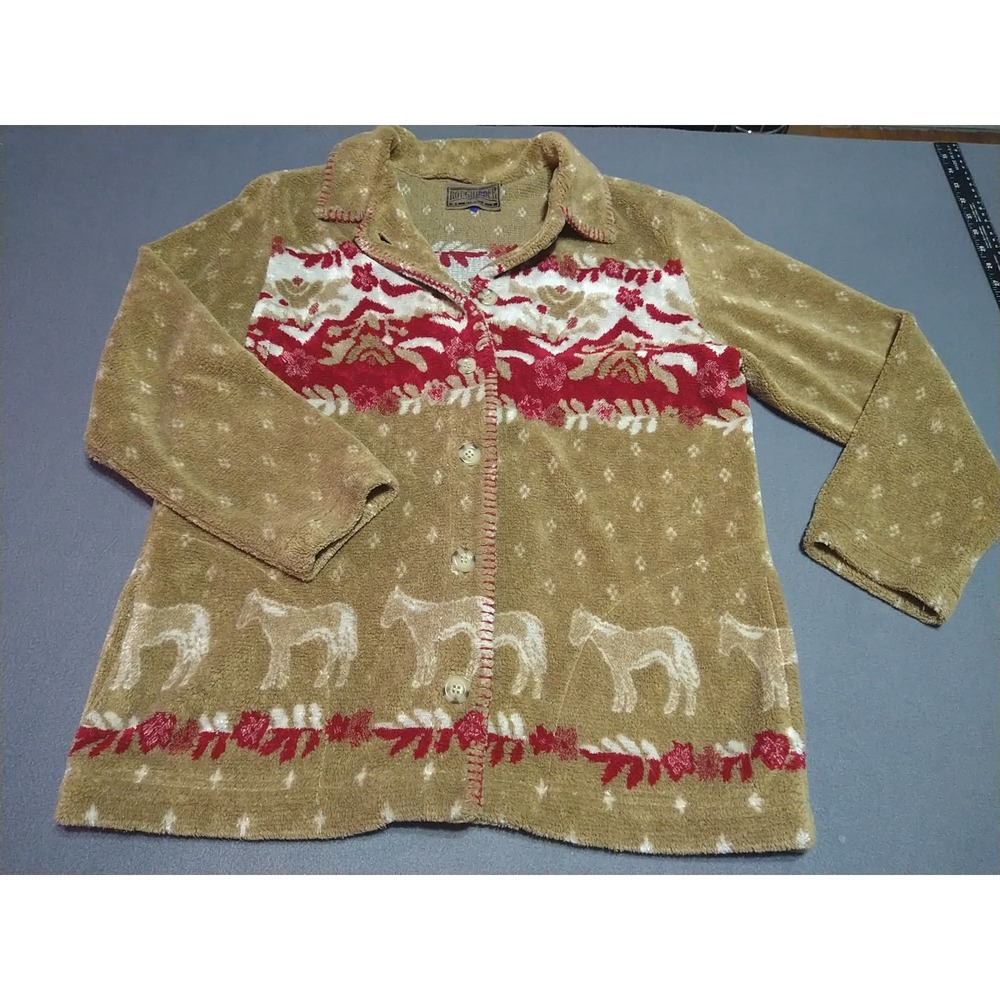 Rough Rider Sweater Ladies M Brown Floral Horse Grandma Core Country Western USA